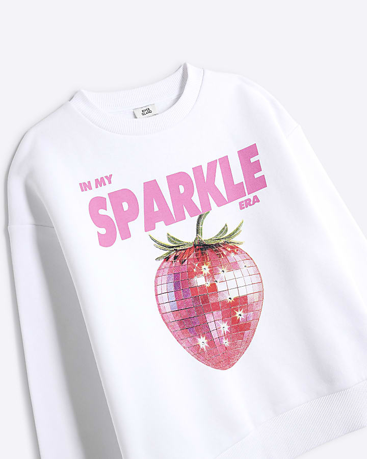 Girls White Disco Strawberry Sweatshirt