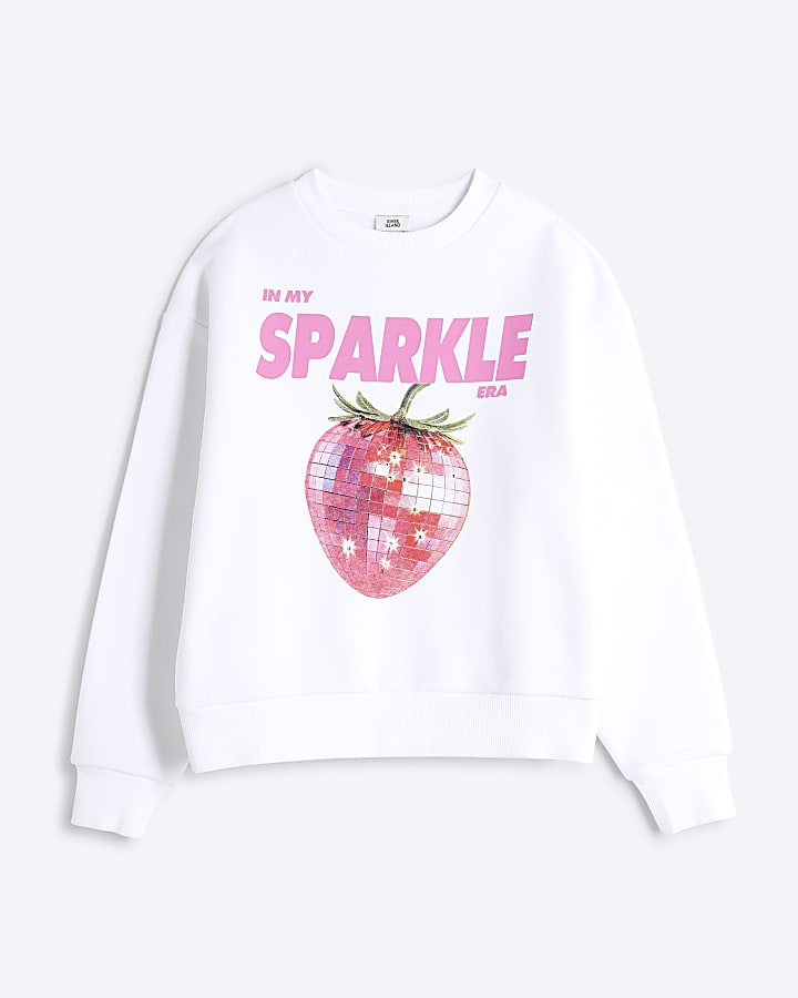 Girls White Disco Strawberry Sweatshirt