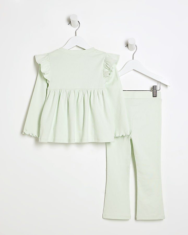 Mini Girls Green Bow Peplum Kickflare Set