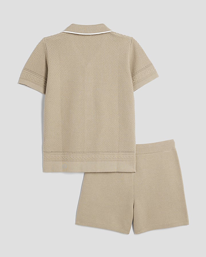 Boys Stone Textured Polo Shirt Set