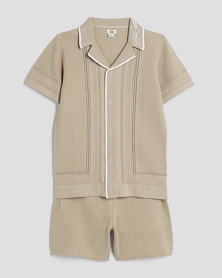 Boys Stone Textured Polo Shirt Set