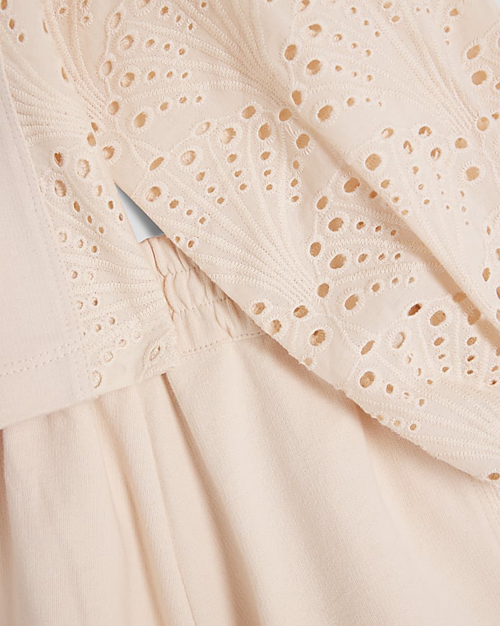 Girls Cream Embroidered Runner Top Set