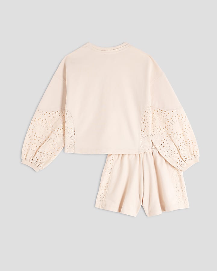 Girls Cream Embroidered Runner Top Set