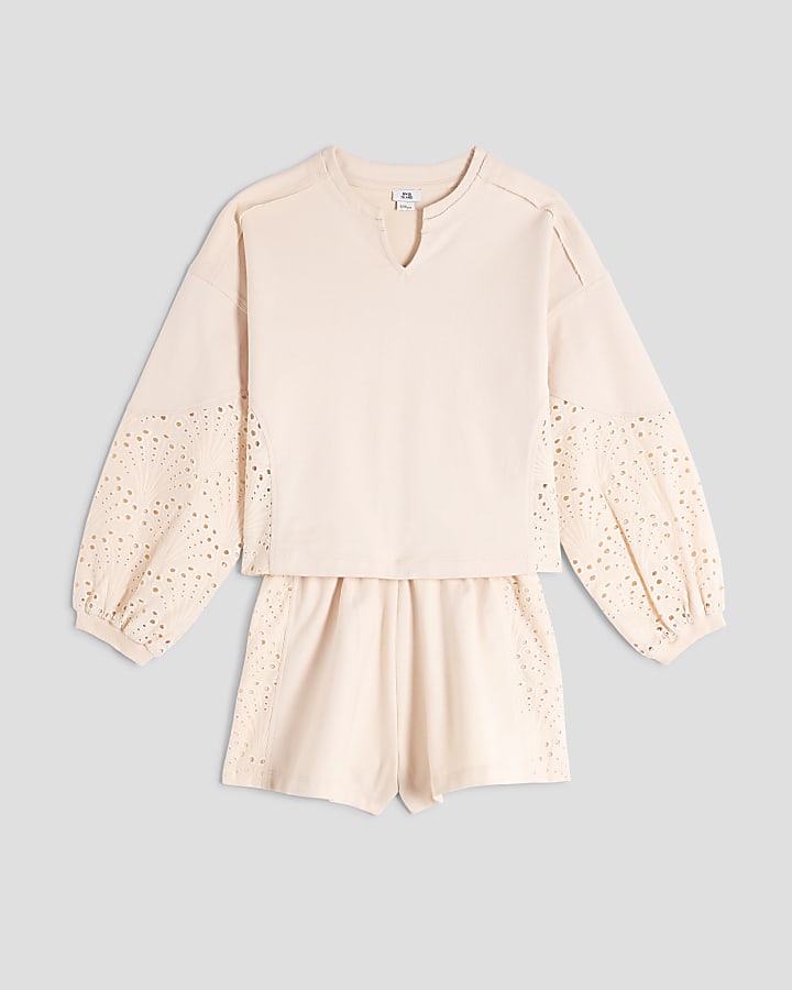 Girls Cream Embroidered Runner Top Set