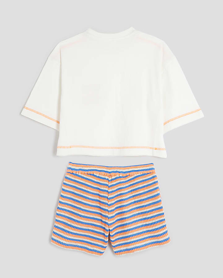 Girls White Crochet Pocket Top Set