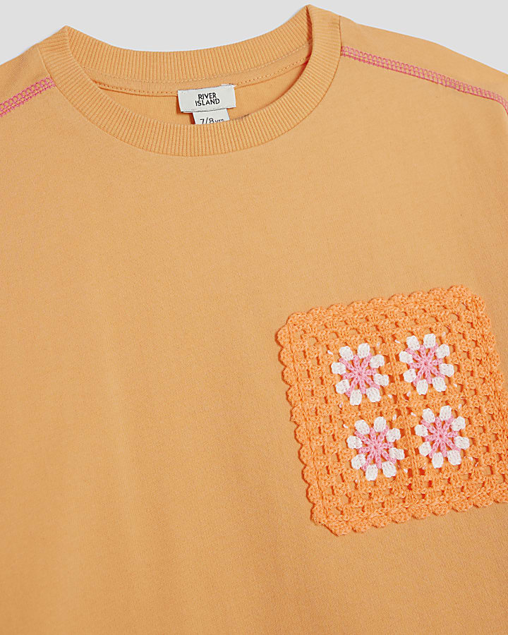 Girls Pink Crochet Pocket Top Set