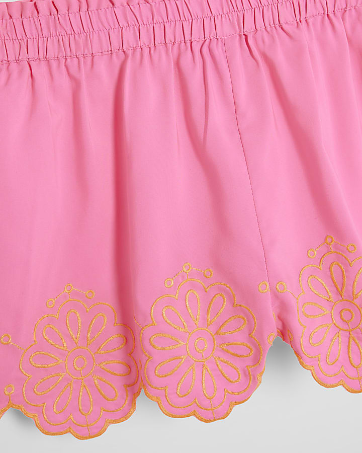 Girls Pink Crochet Pocket Top Set