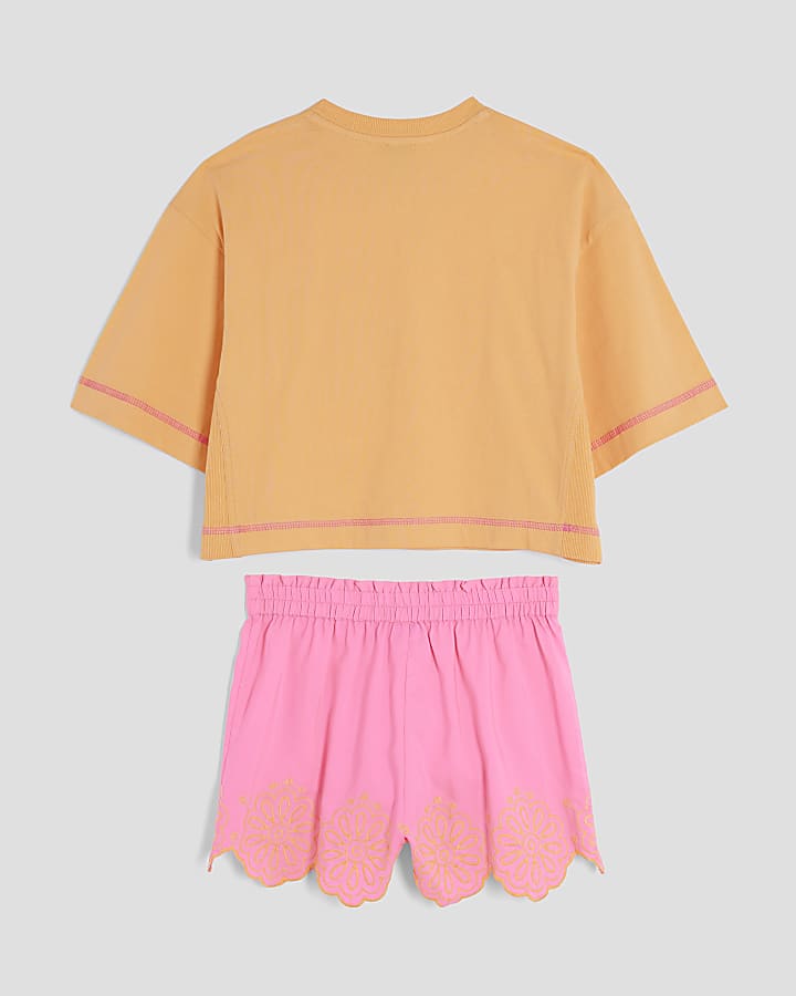 Girls Pink Crochet Pocket Top Set