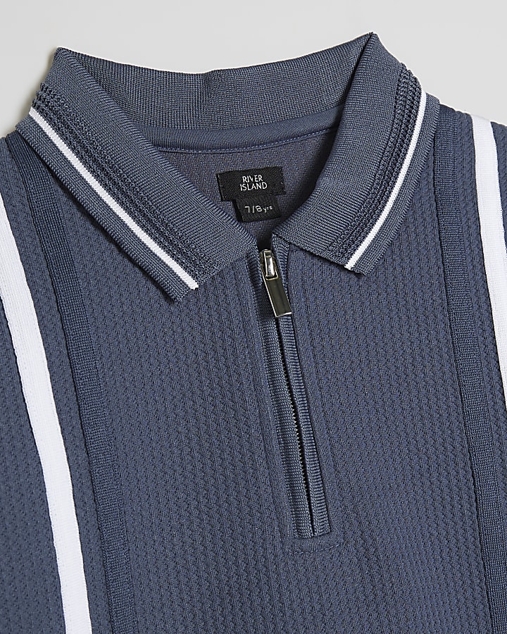 Boys Blue Textured Stripe Polo Set