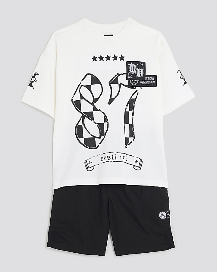 Boys Black Cargo Shorts And T-Shirt Set