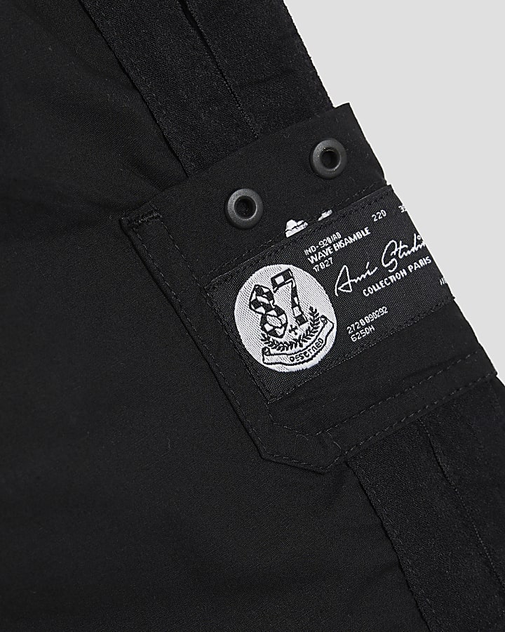 Mini Boys Black Cargo Shorts And T-Shirt Set