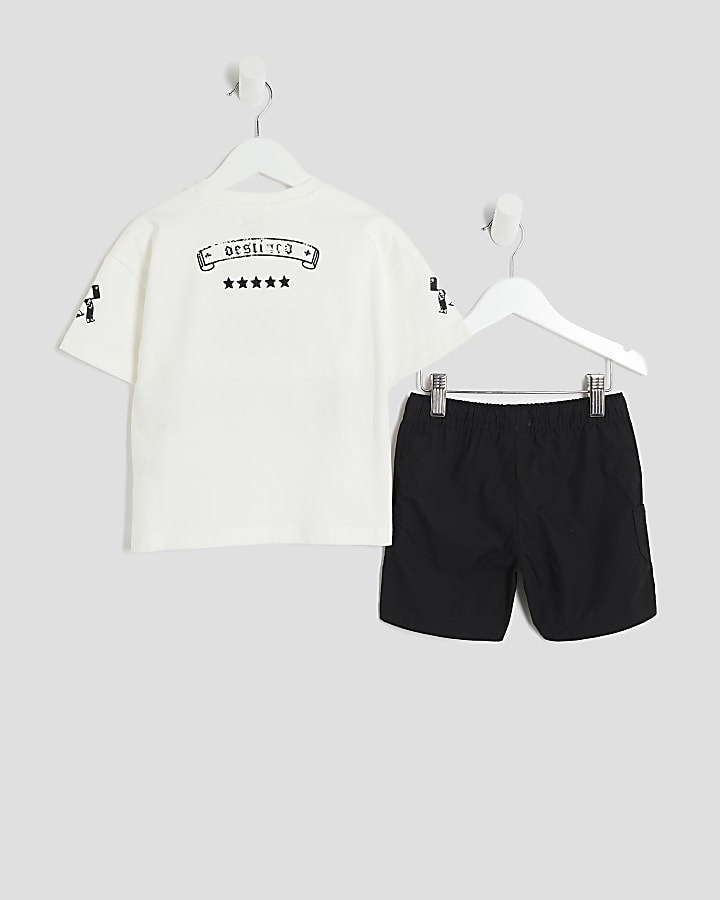 Mini Boys Black Cargo Shorts And T-Shirt Set