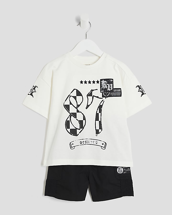 Mini Boys Black Cargo Shorts And T-Shirt Set