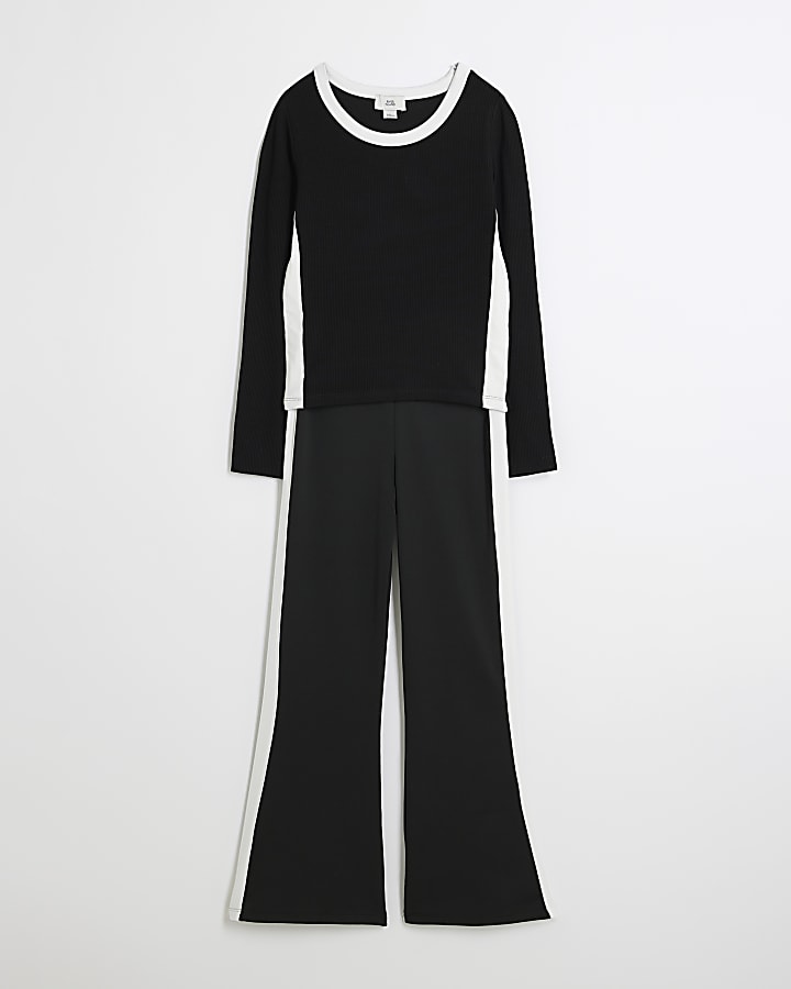 Girls Black Long Sleeve Top And Trousers Set