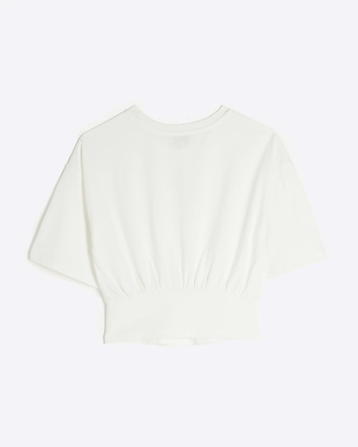 Girls White Cinched Cherry Crop Top