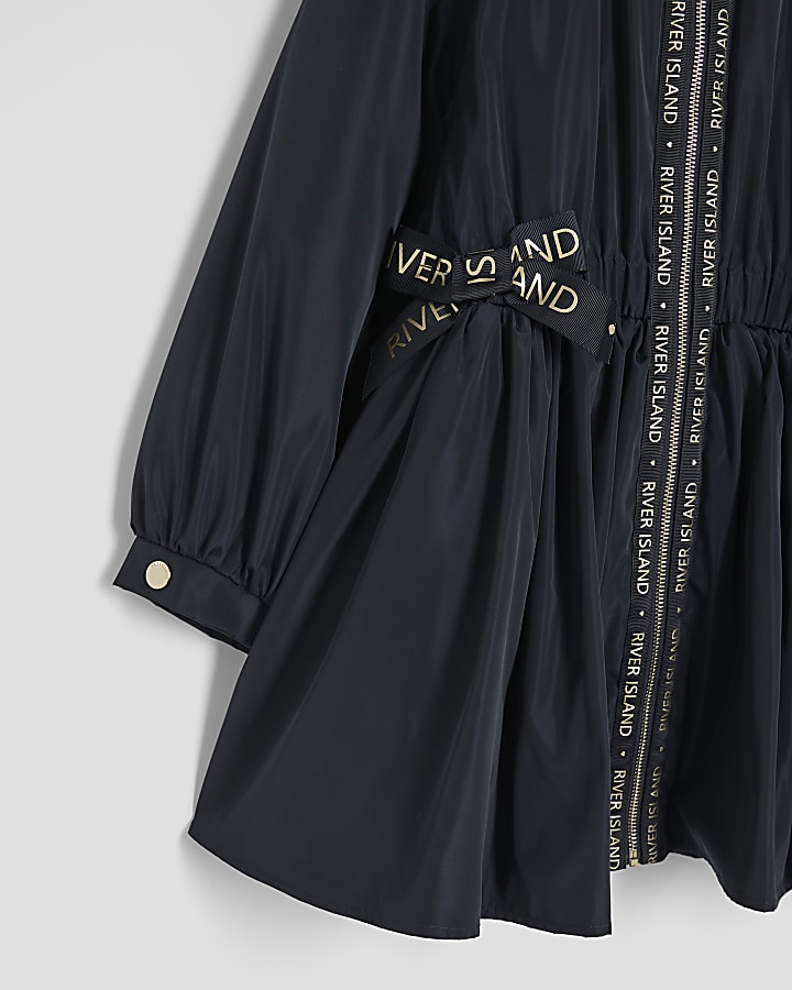 Girls Navy Peplum Rain Mac