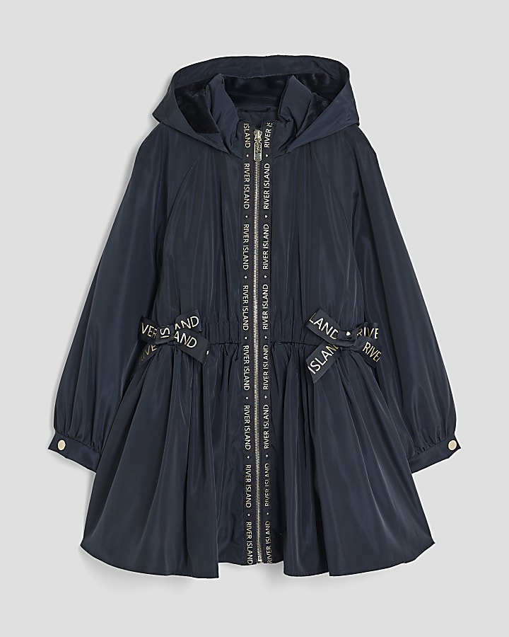 Girls Navy Peplum Rain Mac
