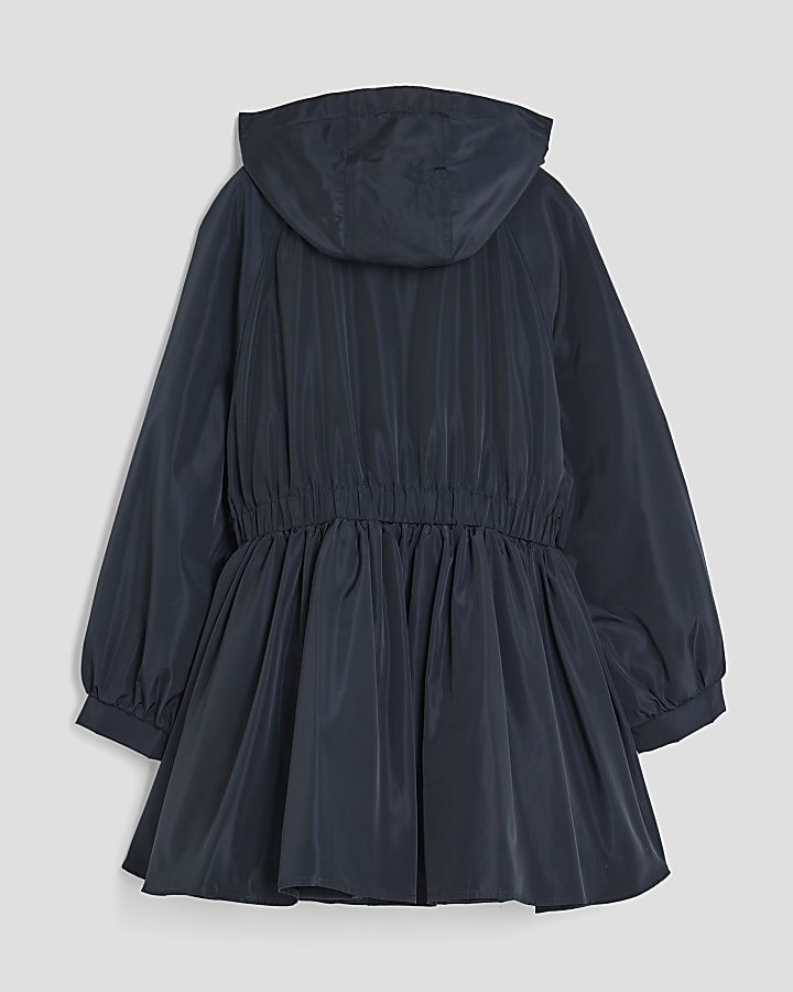 Girls Navy Peplum Rain Mac