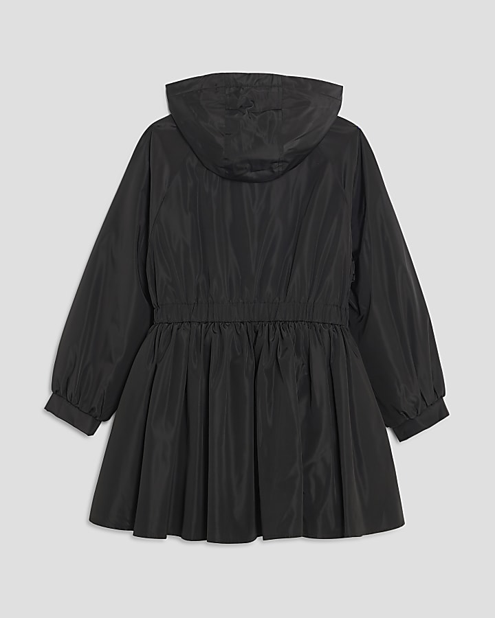 Girls Black Peplum Hooded Raincoat