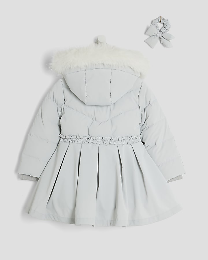 Mini Girls Grey Padded Skirt Coat