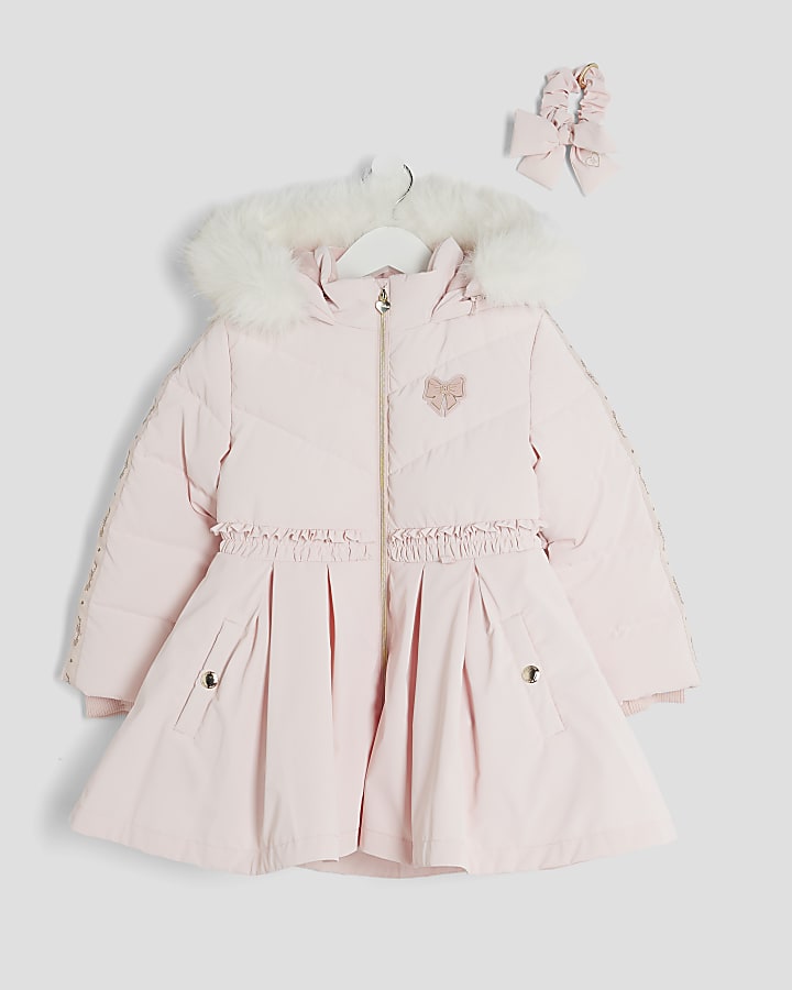 Mini Girls Pink Padded Skirt Coat