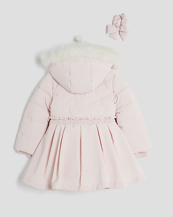 Mini Girls Pink Padded Skirt Coat