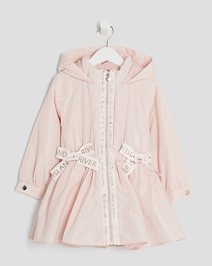 Mini Girls Pink Peplum Hooded Raincoat
