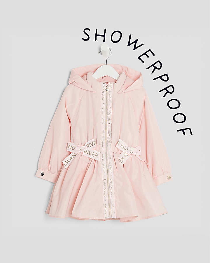 Mini Girls Pink Peplum Hooded Raincoat