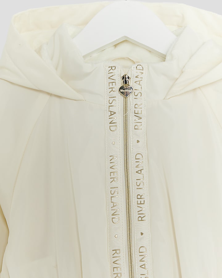 Mini Girls Cream Peplum Hooded Raincoat