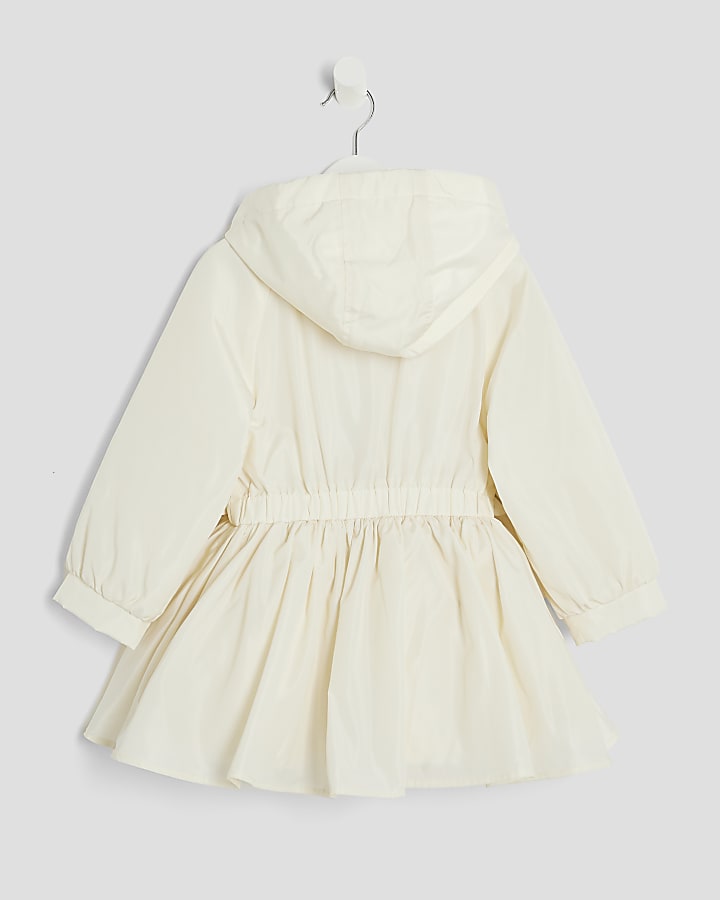 Mini Girls Cream Peplum Hooded Raincoat