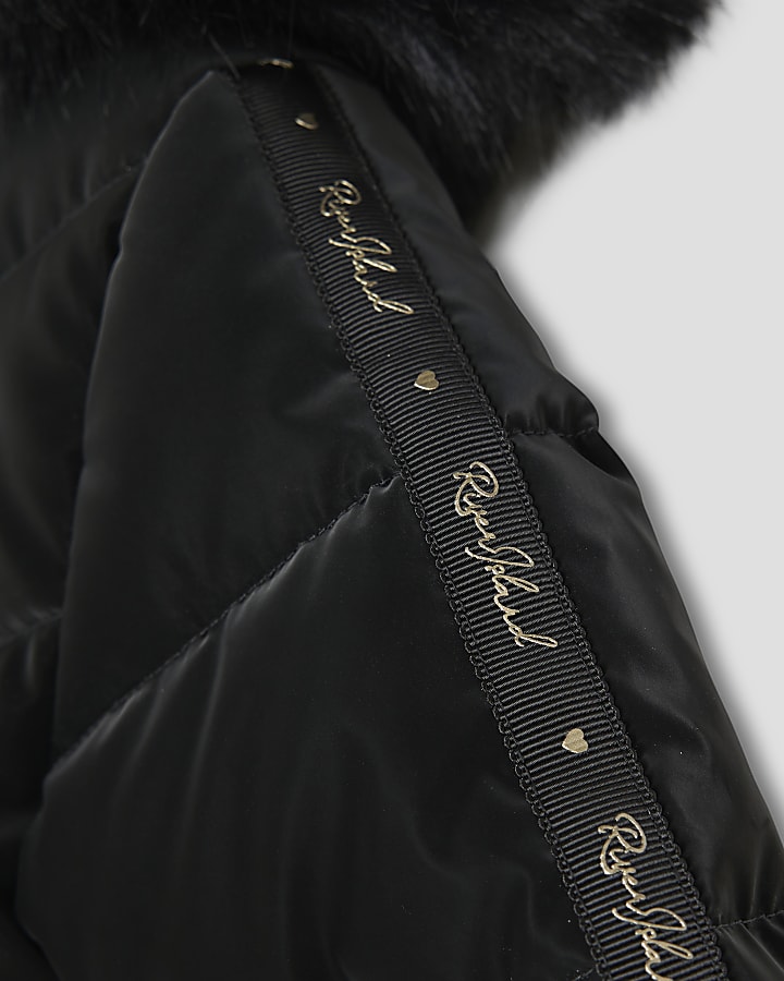 Mini Girls Black Hooded Padded Coat