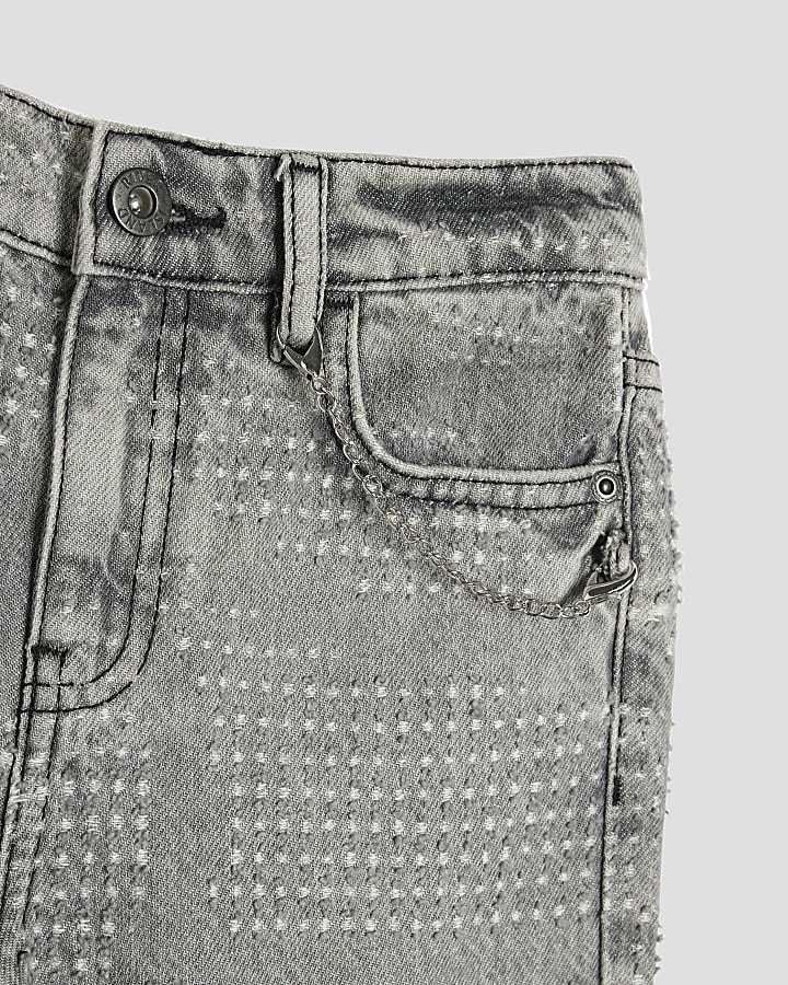 Boys Grey Textured Denim Washed Shorts