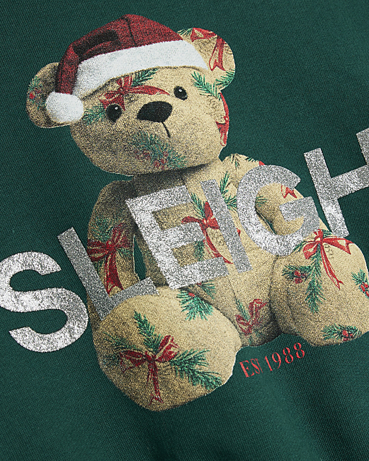 Girls Green Christmas Sleigh Bear Sweatshirt