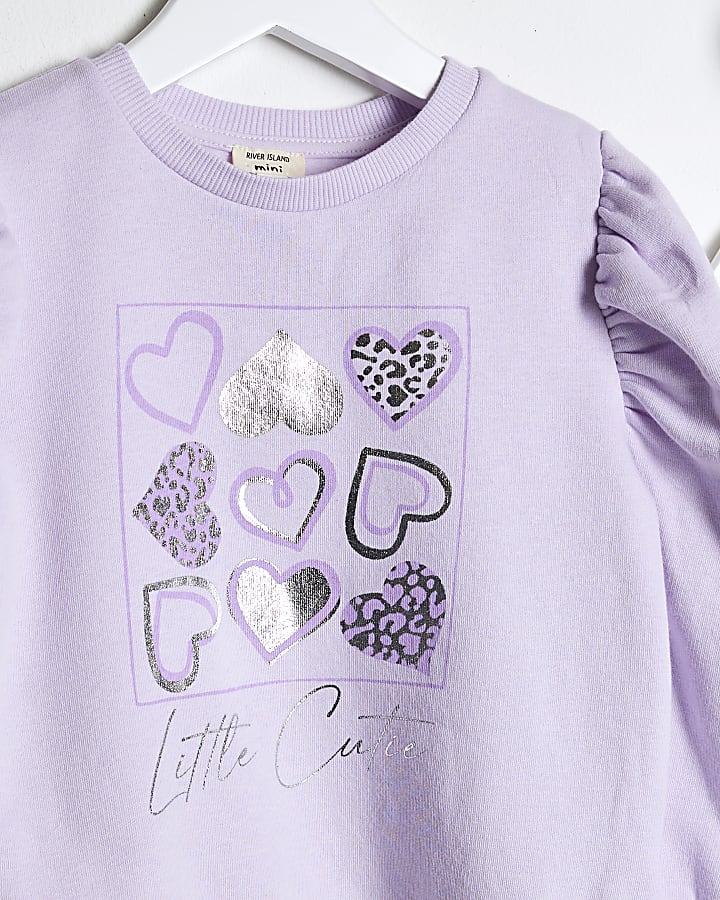 Mini Girls Purple Heart Box Sweatshirt Set