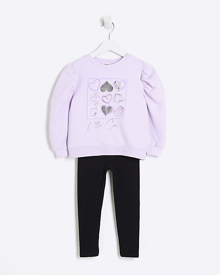 Mini Girls Purple Heart Box Sweatshirt Set