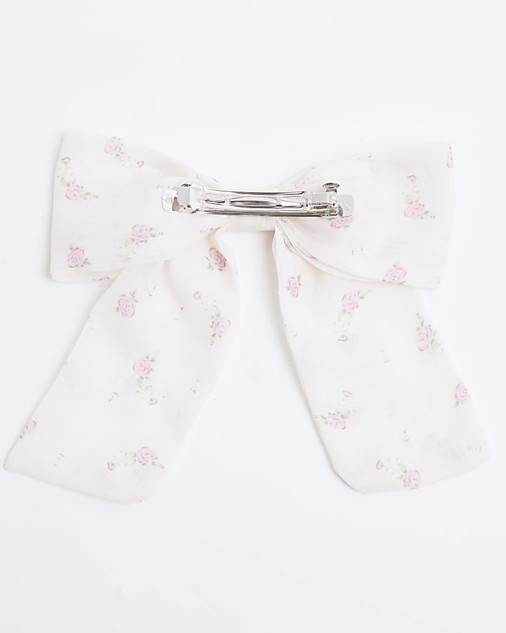 Pink Floral Bow Hair Clip