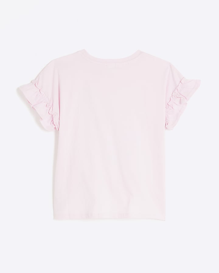 Girls Pink Bow Cherry Frill T-Shirt