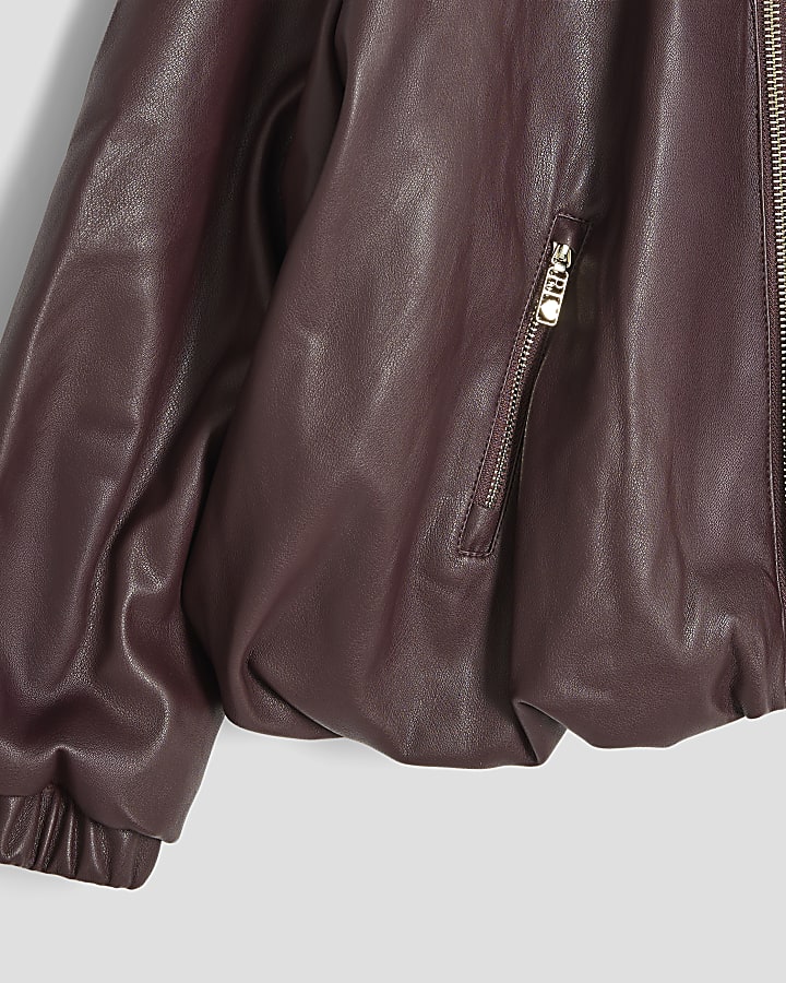Girls Red Bubble Faux Leather Bomber Jacket