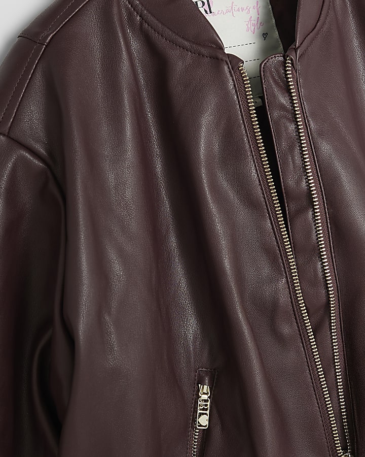 Girls Red Bubble Faux Leather Bomber Jacket