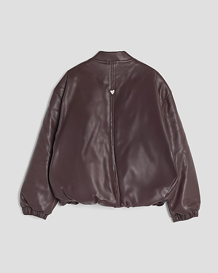 Girls Red Bubble Faux Leather Bomber Jacket