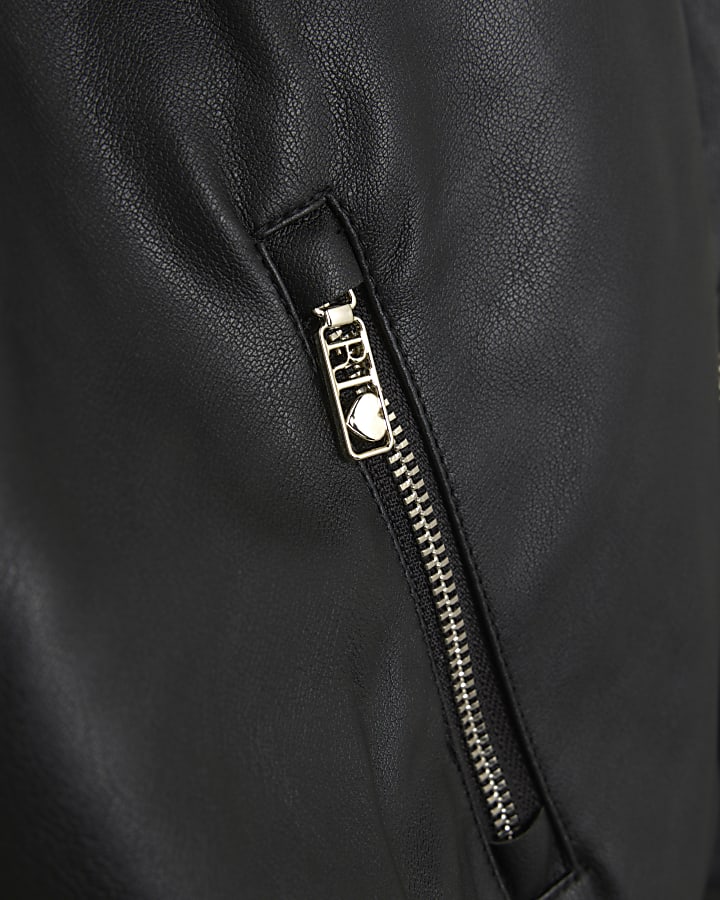 Girls Black Bubble Faux Leather Bomber Jacket