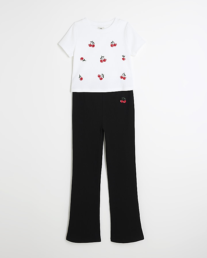 Girls Black Cherry Top & Flared Leggings Set