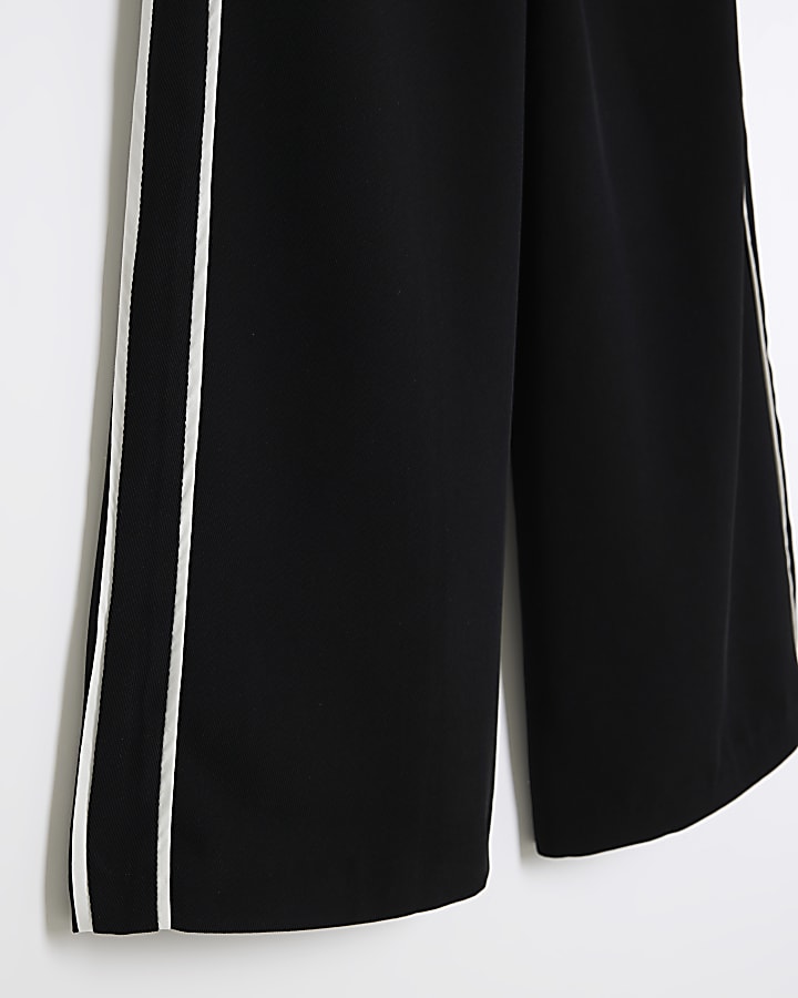 Girls Black Side Piping Trousers