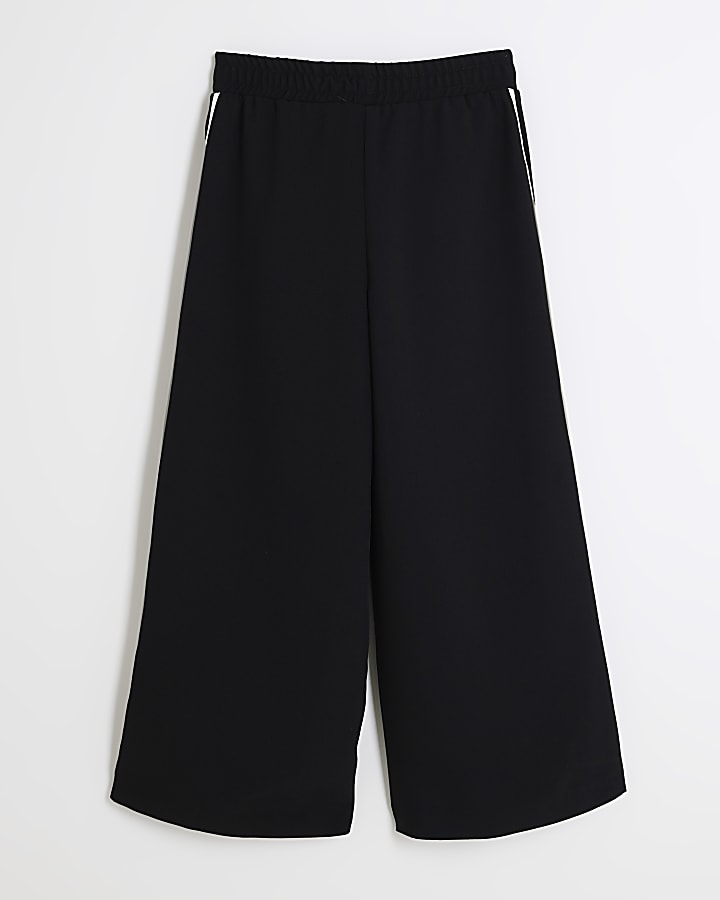 Girls Black Side Piping Trousers