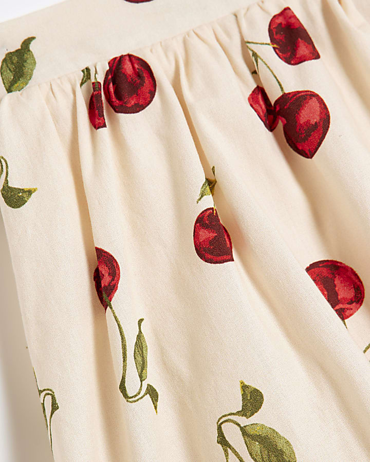 Girls Cream Cherry Bubble Hem Skirt