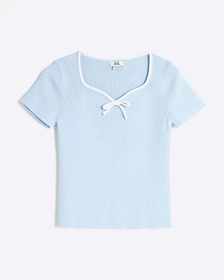 Girls Blue Sweetheart Bow Top