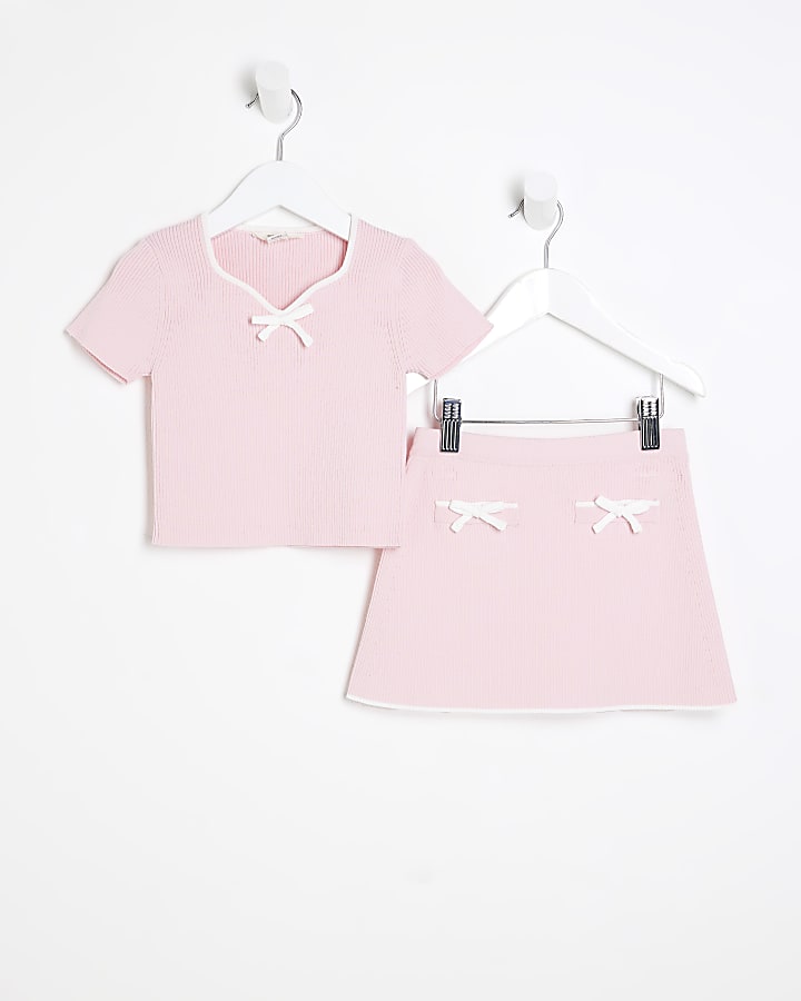 Mini Girls Pink Sweetheart Top And Skirt Set