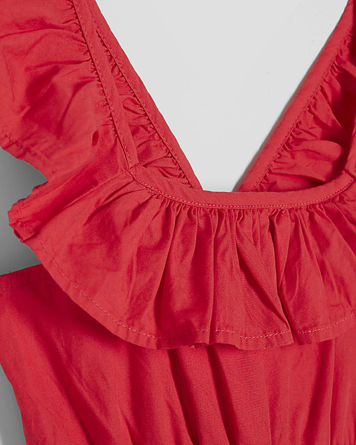 Girls Red Frill Bow Back Dress