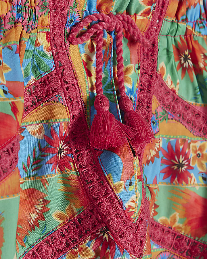 Girls Pink Tropical Stripe Skirt Set
