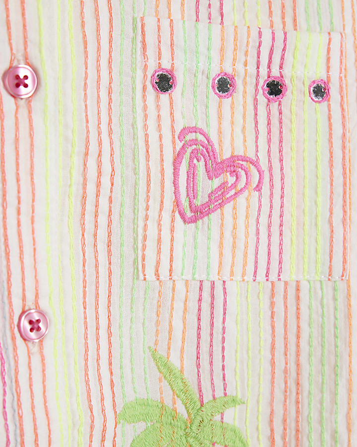Mini Girls White Stripe Embroidered Shirt Set